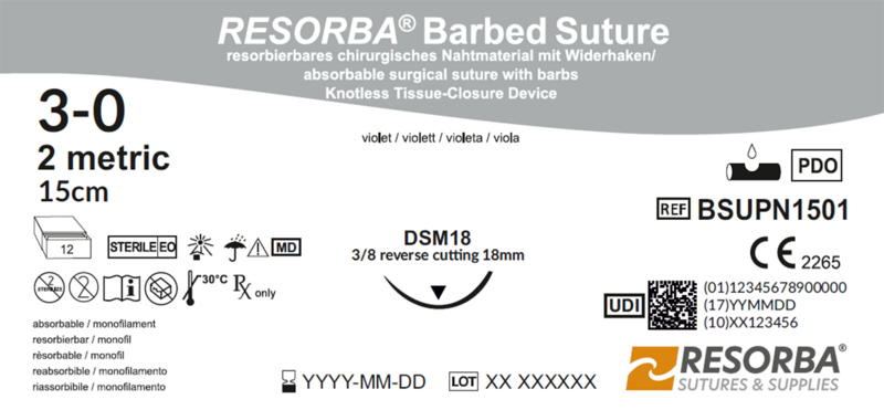 РЕСОРБА Барбд Сичер USP3-0 фіолетовий з борідками 15см звор-ріж.голка 18мм, 3/8